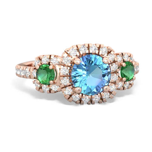Blue Topaz Genuine Swiss Blue Topaz with Lab Created Emerald and Genuine Pink Tourmaline Regal Halo ring Ring