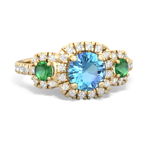 blue topaz-lab emerald three stone regal ring