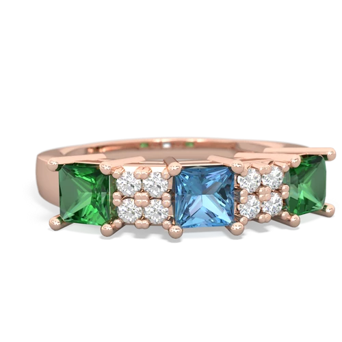 Blue Topaz Genuine Swiss Blue Topaz with Lab Created Emerald and Genuine Pink Tourmaline Three Stone ring Ring