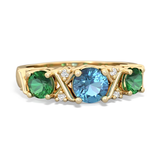 Blue Topaz Genuine Swiss Blue Topaz with Lab Created Emerald and Lab Created Sapphire Hugs and Kisses ring Ring