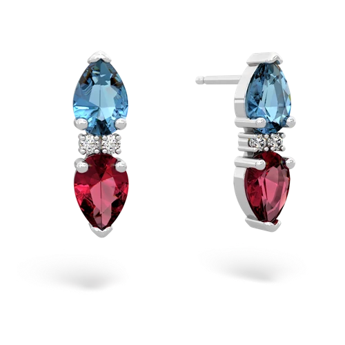 blue topaz-lab ruby bowtie earrings