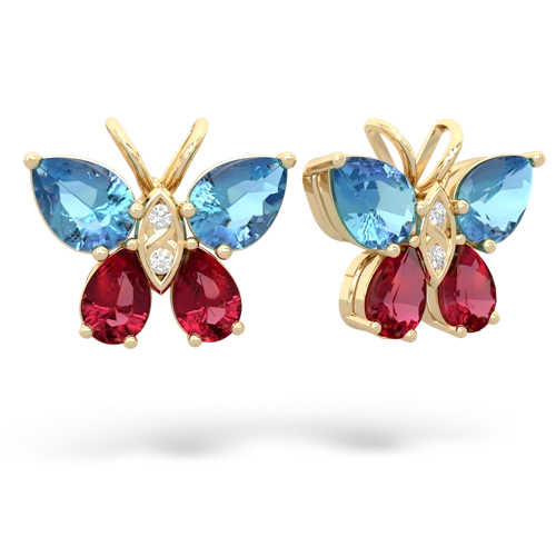 blue topaz-lab ruby butterfly earrings