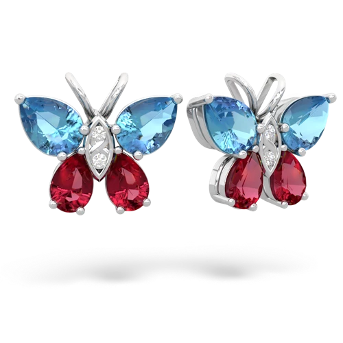 blue topaz-lab ruby butterfly earrings