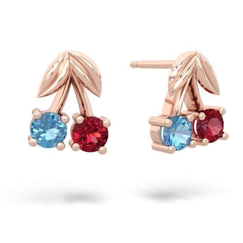 blue topaz-lab ruby cherries earrings