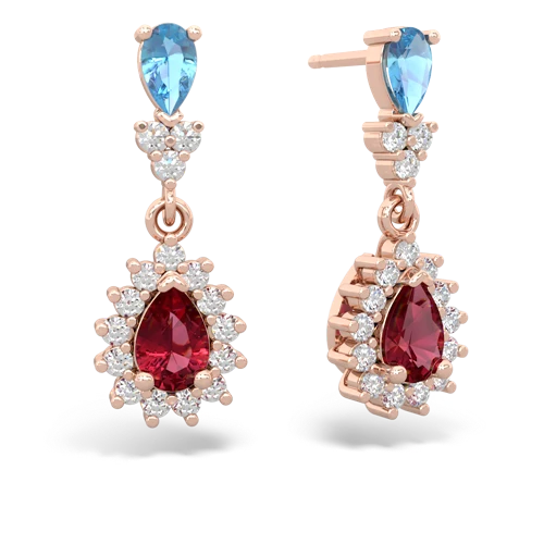 blue topaz-lab ruby dangle earrings