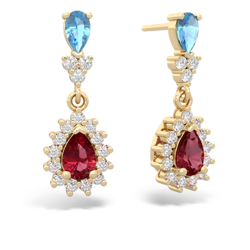 blue topaz-lab ruby dangle earrings