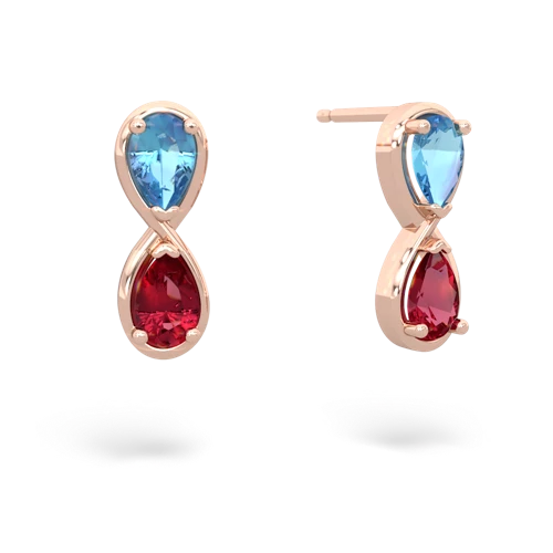 blue topaz-lab ruby infinity earrings