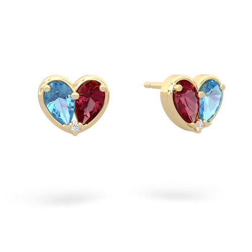 blue topaz-lab ruby one heart earrings