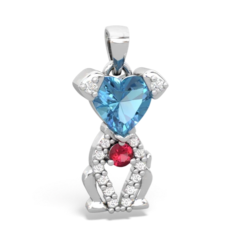 blue topaz-lab ruby birthstone puppy pendant