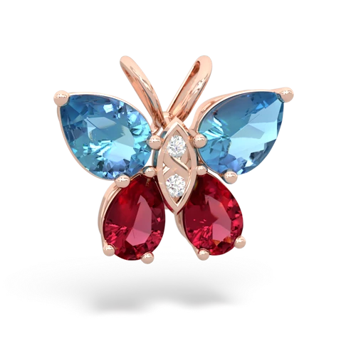 blue topaz-lab ruby butterfly pendant