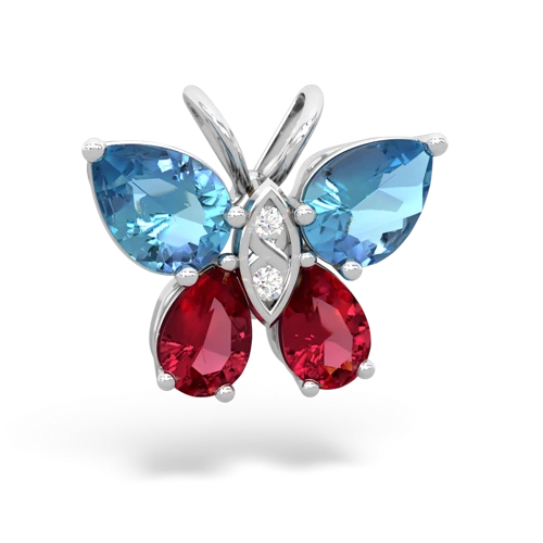 blue topaz-lab ruby butterfly pendant