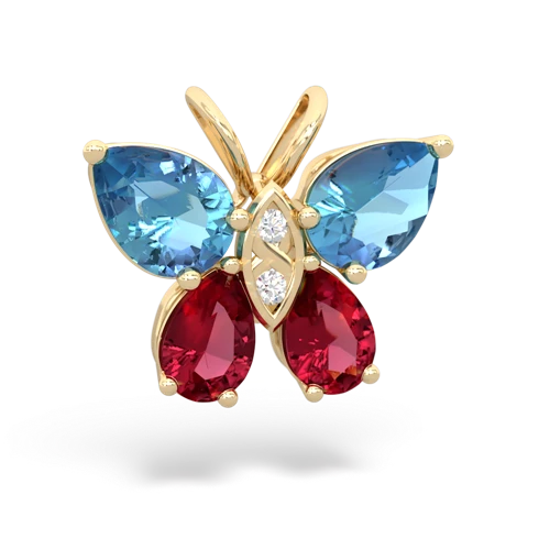 blue topaz-lab ruby butterfly pendant