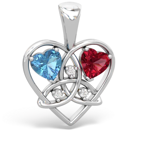 blue topaz-lab ruby celtic heart pendant