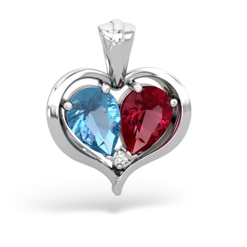 blue topaz-lab ruby half heart whole pendant