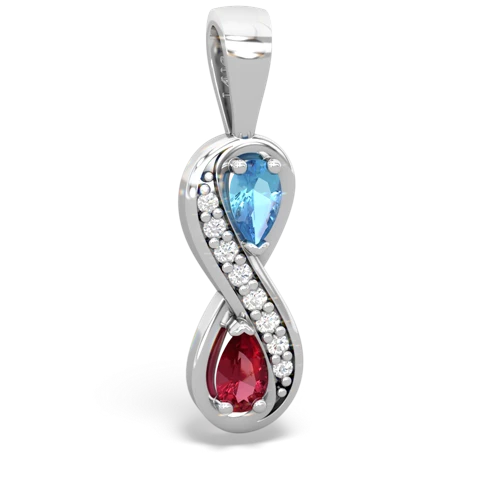 blue topaz-lab ruby keepsake infinity pendant