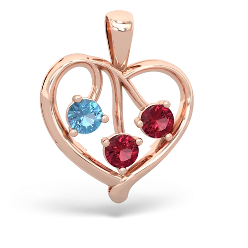 blue topaz-lab ruby love heart pendant