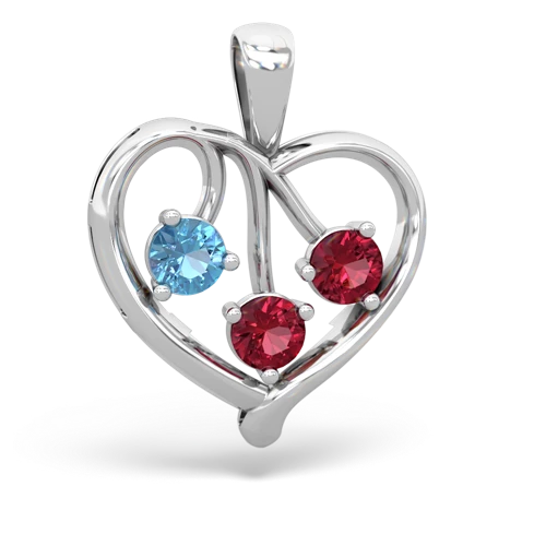 blue topaz-lab ruby love heart pendant