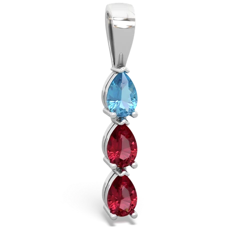blue topaz-lab ruby three stone pendant