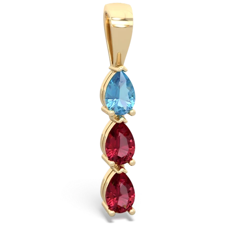 blue topaz-lab ruby three stone pendant