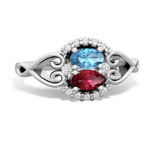 blue topaz-lab ruby antique keepsake ring