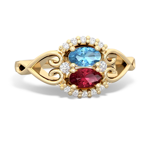 blue topaz-lab ruby antique keepsake ring