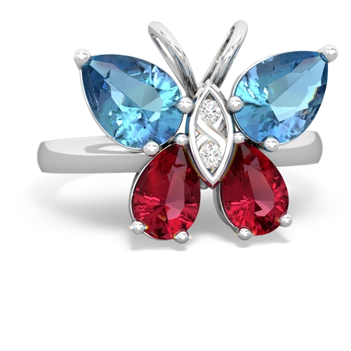 blue topaz-lab ruby butterfly ring