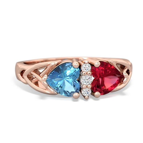 Blue Topaz Genuine Swiss Blue Topaz with Lab Created Ruby Celtic Trinity Knot ring Ring