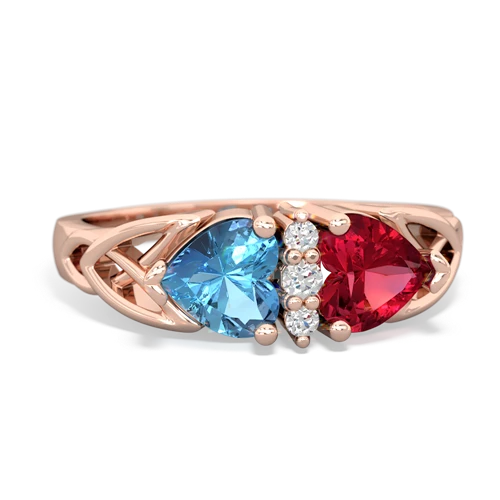 blue topaz-lab ruby celtic ring