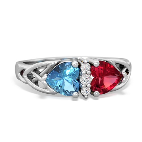 blue topaz-lab ruby celtic ring