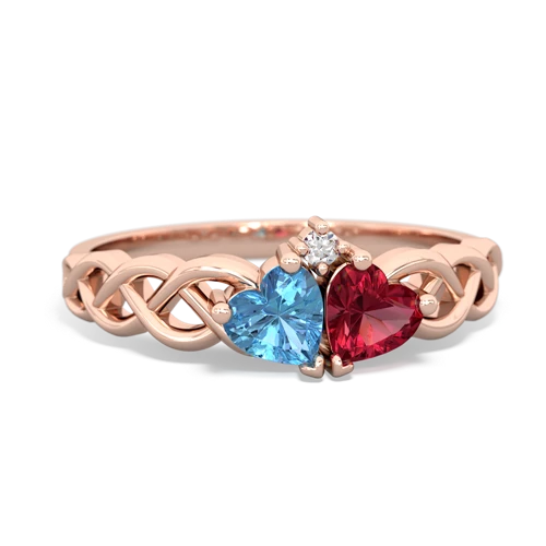 Blue Topaz Genuine Swiss Blue Topaz with Lab Created Ruby Heart to Heart Braid ring Ring