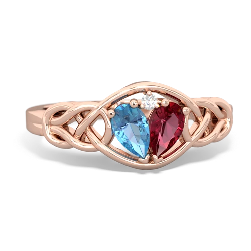 Blue Topaz Genuine Swiss Blue Topaz with Lab Created Ruby Celtic Love Knot ring Ring