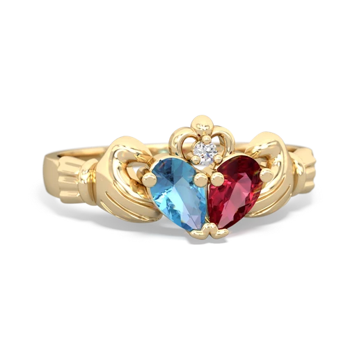 Blue Topaz Genuine Swiss Blue Topaz with Lab Created Ruby Claddagh ring Ring