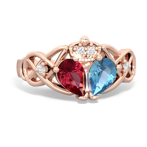 blue topaz-lab ruby claddagh ring