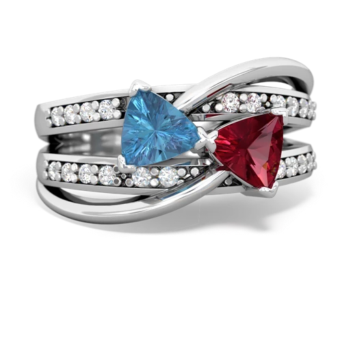 Blue Topaz Genuine Swiss Blue Topaz with Lab Created Ruby Bowtie ring Ring