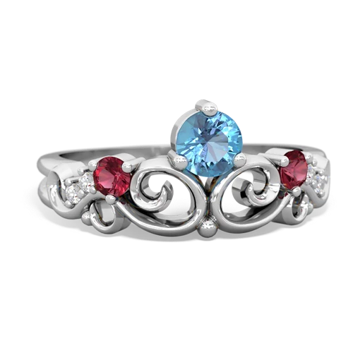 blue topaz-lab ruby crown keepsake ring