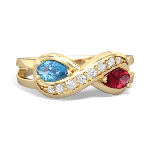 Blue Topaz Genuine Swiss Blue Topaz with Lab Created Ruby Diamond Infinity ring Ring