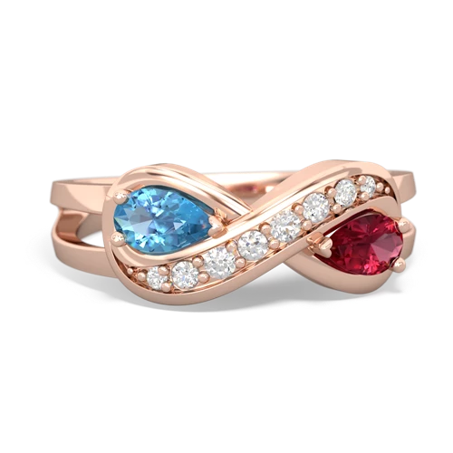 blue topaz-lab ruby diamond infinity ring