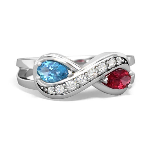 blue topaz-lab ruby diamond infinity ring