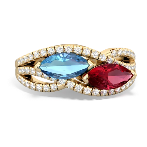 Blue Topaz Genuine Swiss Blue Topaz with Lab Created Ruby Diamond Rivers ring Ring
