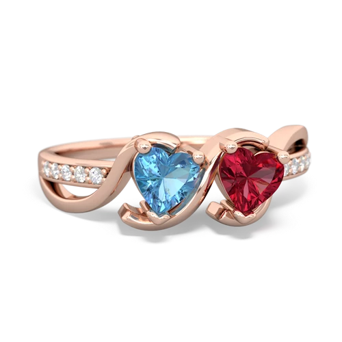 Blue Topaz Genuine Swiss Blue Topaz with Lab Created Ruby Side by Side ring Ring