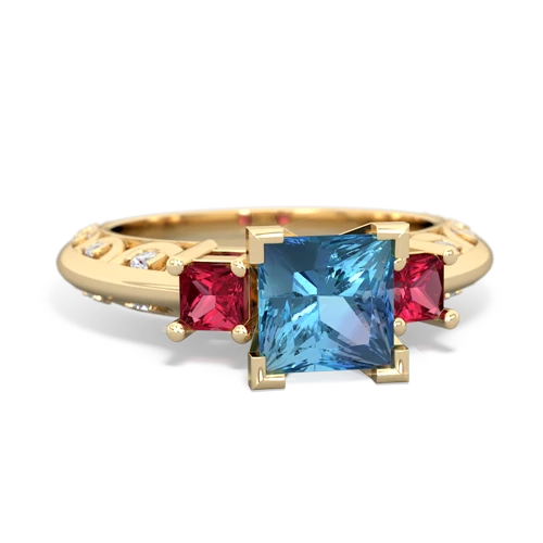 Blue Topaz Genuine Swiss Blue Topaz with Lab Created Ruby and  Art Deco ring Ring