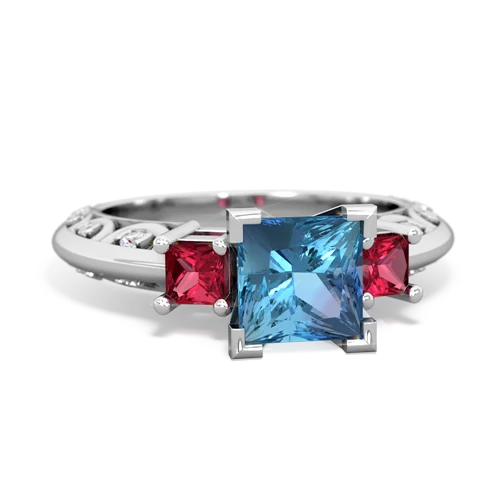 blue topaz-lab ruby engagement ring