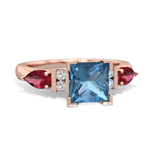 blue topaz-lab ruby engagement ring