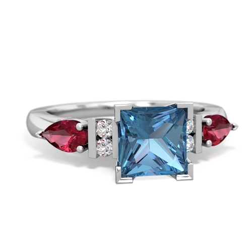 blue topaz-lab ruby engagement ring