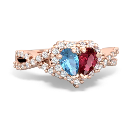 blue topaz-lab ruby engagement ring