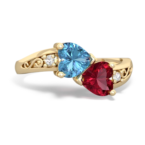 blue topaz-lab ruby filligree ring
