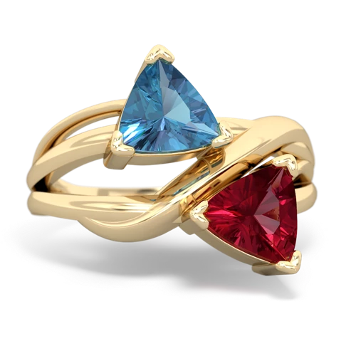 blue topaz-lab ruby filligree ring