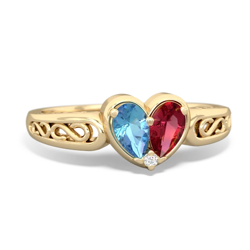 Blue Topaz Genuine Swiss Blue Topaz with Lab Created Ruby filligree Heart ring Ring