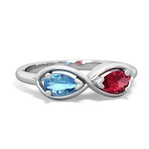 blue topaz-lab ruby infinity ring