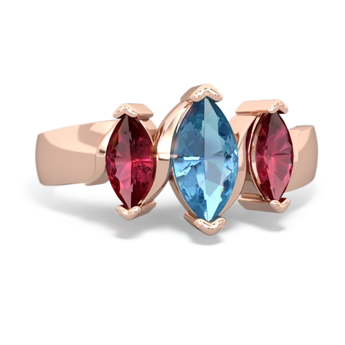 Blue Topaz Genuine Swiss Blue Topaz with Lab Created Ruby and  Three Peeks ring Ring
